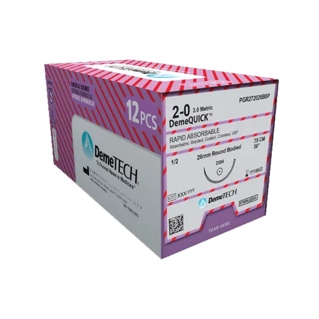 DemeQUICK Absorbable PGA Suture: 4/0 Reversecutting - 3/8 19mm - 75cm (12)