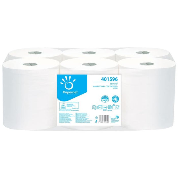 Papernet Centrefeed Hand Towel Rolls: White - 6 x 135m