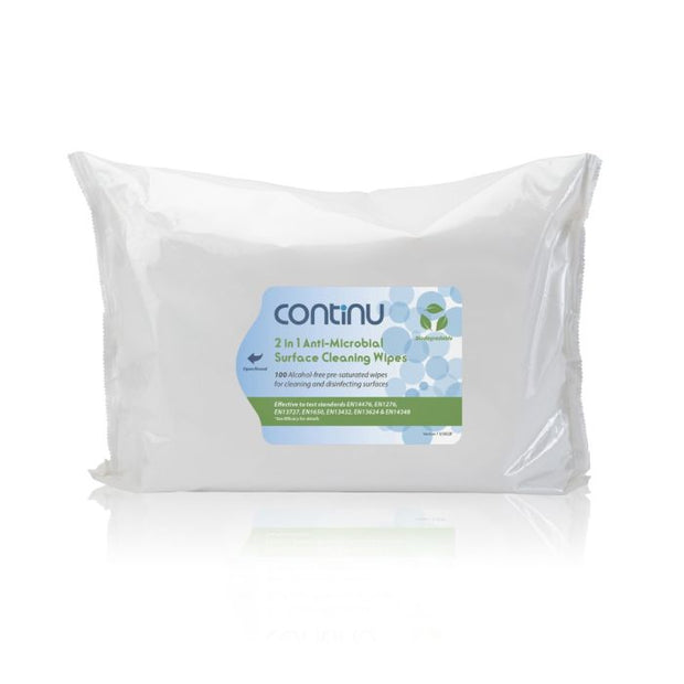 Continu 2 in 1 Biodegradable Surface Wipes - Flat Pack (100)